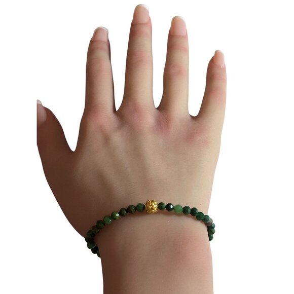 18K Gold Money Coin Ball Lucky Charm Bracelet Mini Gemstones Natural Emerald 4mm - Picture 6 of 6